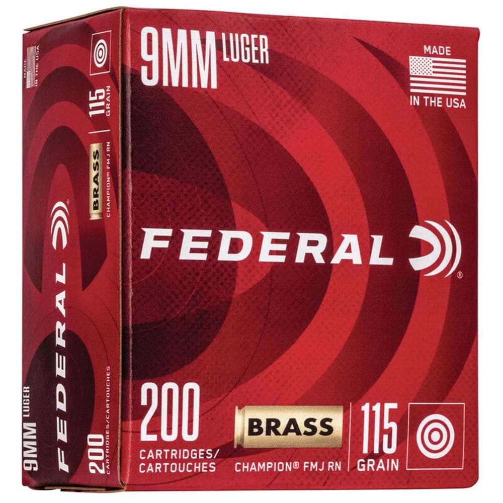 Federal Champion Training Handgun Ammunition 9MM Luger 115 Gr FMJ 1125 FPS 200/Ct