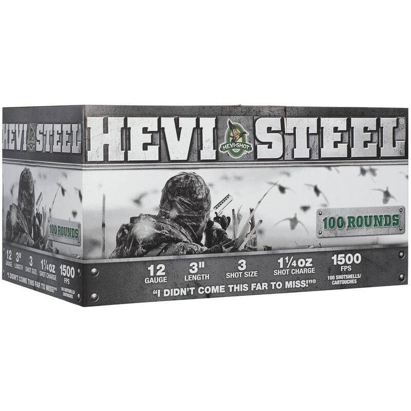 HEVI-Shot HEVI-Steel Shotshells 12GA 3" 1-1/4OZ 1500 FPS #3 100/Ct