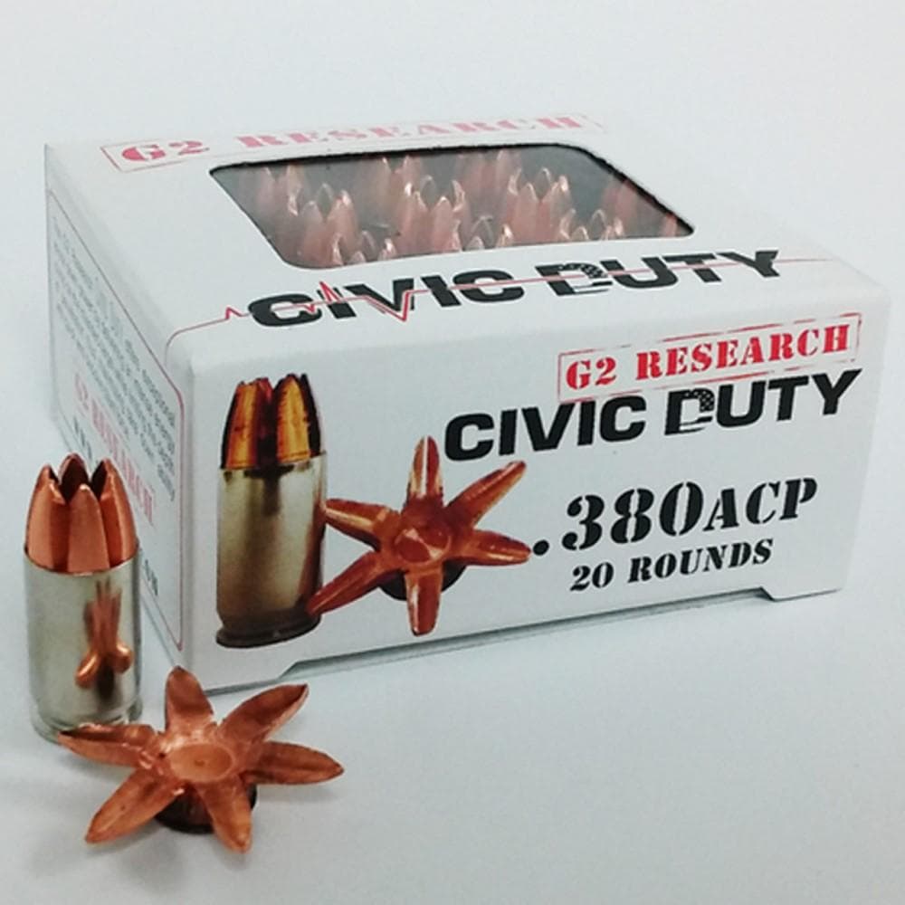 G2 Research Civic Duty Handgun Ammo .380 ACP 64 Gr Solid 1130 FPS 20/Ct
