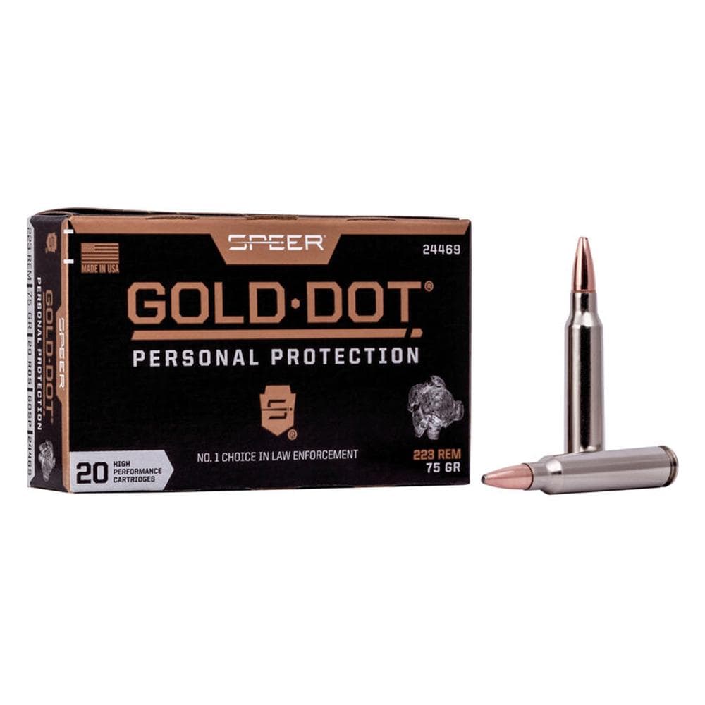 Speer Gold Dot Personal Protection Rifle Ammunition 223 Rem 75GR SP 2775 FPS 20/Ct