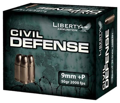 Liberty Civil Defense Handgun Ammunition 9MM (+P) 50GR SCHP 2000 FPS 20/Ct