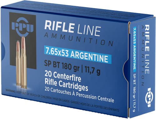 PPU Rifle Ammunition 7.65MM X 53 Argentine 180 Gr SP 2542 FPS 20/Ct