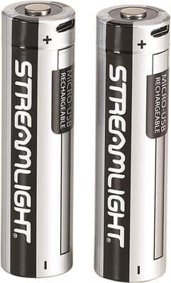 Streamlight 18650 USB Rechargeable Lithium Ion Battery with Integrated Micro-USB Charge Port - 2/Pk